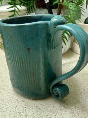 Handcrafted Blue Green Ceramic Shigaraki Artist Signed Pottery Mug Stoneware Cup